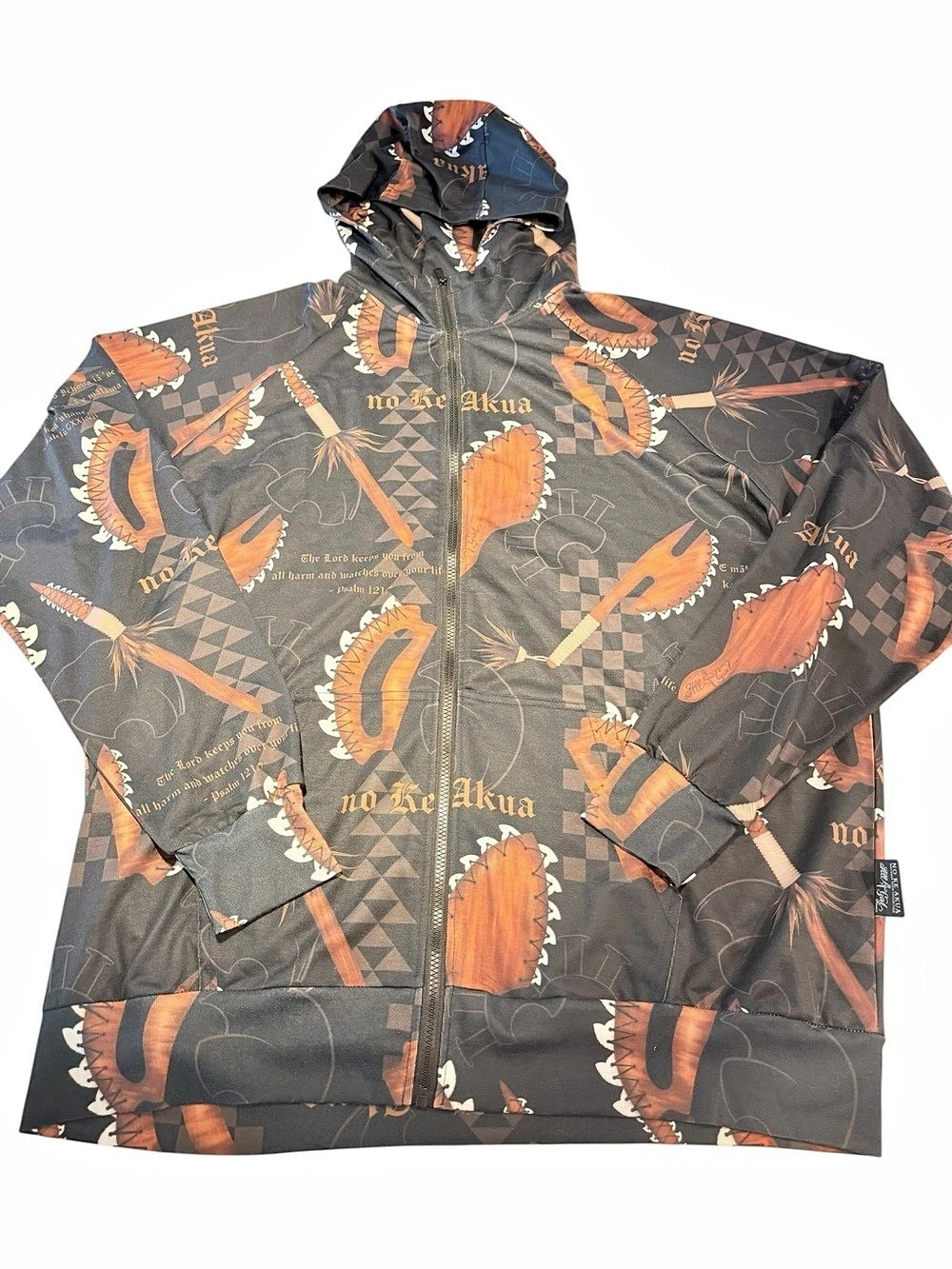Hawaiian Warrior Jacket Mens Zip Up Hoodie Size XXL ALL 4 GOD HAWAI Weapons